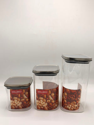 Welldeco Glass Storage Jars Set with Steel Lids (3 Pcs)