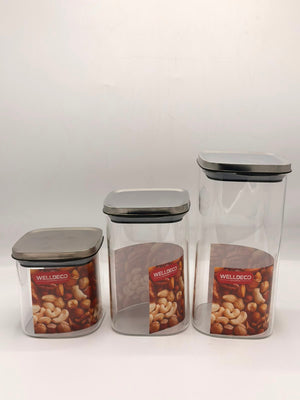 Welldeco Glass Storage Jars Set with Steel Lids (3 Pcs)