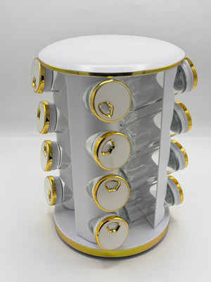 16 Pcs-Jar Rotating Spice Rack with Ceramic Lids | Kitchen Organizer