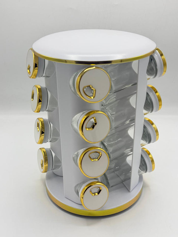 16 Pcs-Jar Rotating Spice Rack with Ceramic Lids | Kitchen Organizer