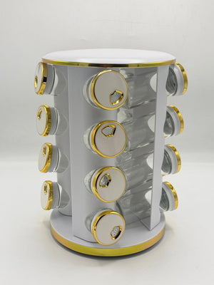 16 Pcs-Jar Rotating Spice Rack with Ceramic Lids | Kitchen Organizer