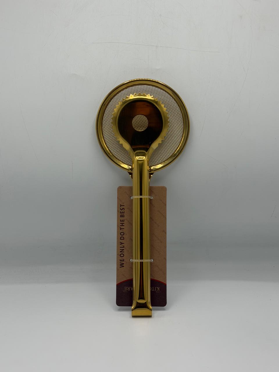 Brass slotted strainer spoon with mesh