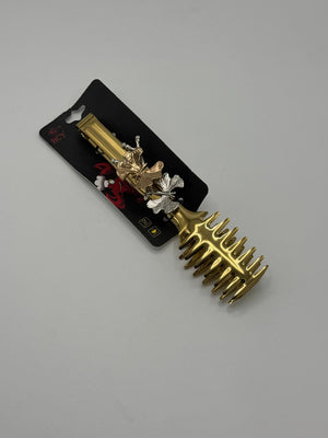 Premium Brass Comb with Decorative Floral Design – Gold & Silver