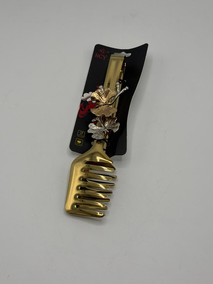 Premium Brass Comb with Decorative Floral Design – Gold & Silver