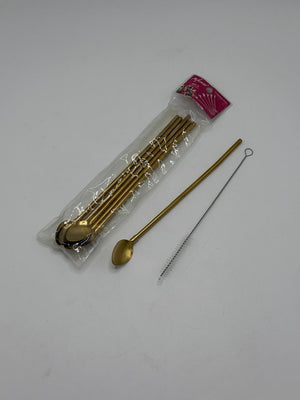 Gold Stainless Steel Straw & Spoon Set