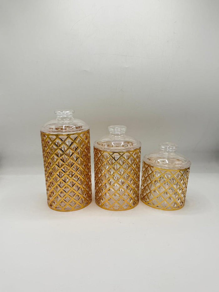 Gold Mesh Acrylic Jar Set - 3 Piece Storage Containers