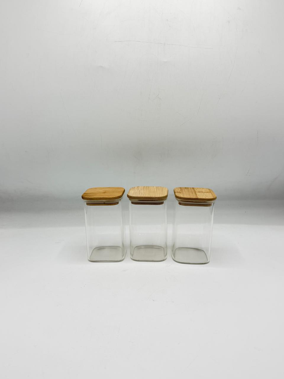 Square Glass Storage Container Small Set - 3 Piece Bamboo Lids