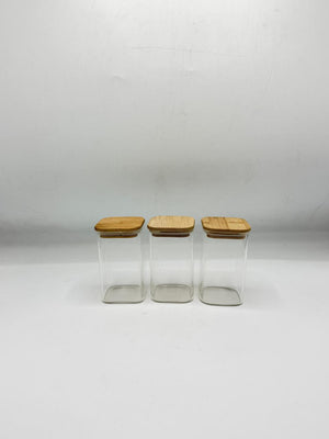 Square Glass Storage Container Small Set - 3 Piece Bamboo Lids