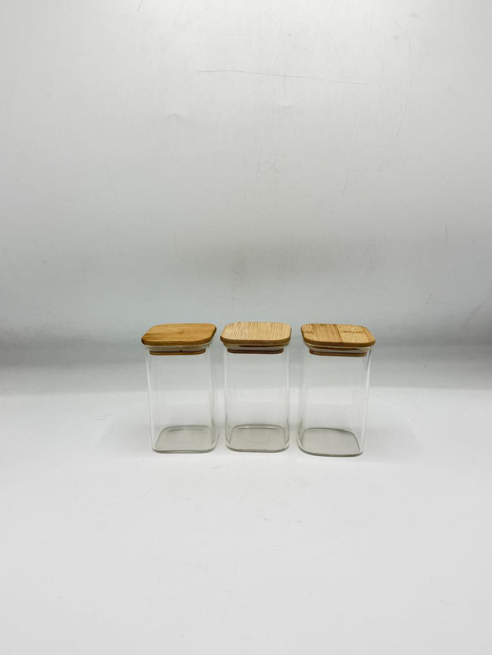Square Glass Storage Container Small Set - 3 Piece Bamboo Lids