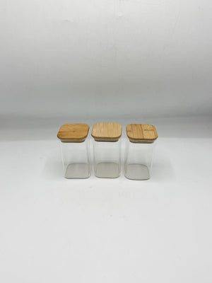 Square Glass Storage Container Small Set - 3 Piece Bamboo Lids