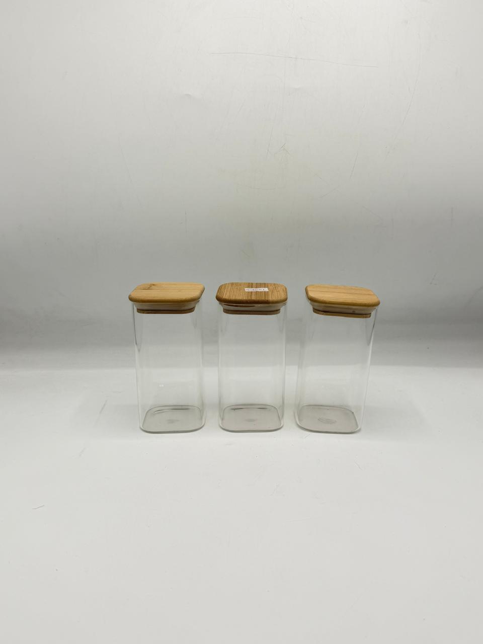 Tall Glass Storage Container Medium Set - 3 Piece Bamboo Lids