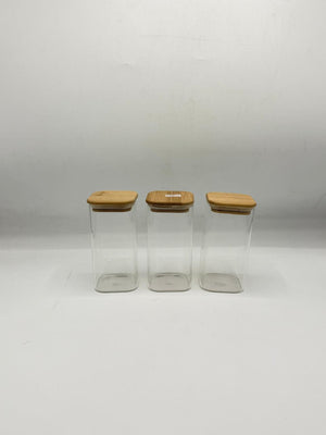 Tall Glass Storage Container Medium Set - 3 Piece Bamboo Lids