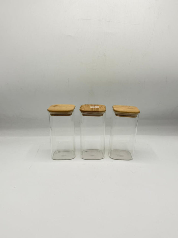 Tall Glass Storage Container Medium Set - 3 Piece Bamboo Lids