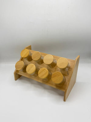 Bamboo Spice Jar Organizer Set - 8Pcs Large  Glass Jars with Stand