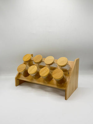 Bamboo Spice Jar Organizer Set - 8Pcs Large  Glass Jars with Stand