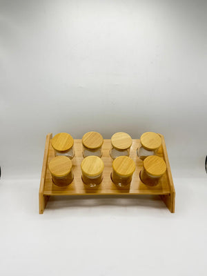 Bamboo Spice Jar Organizer Set - 8Pcs Large  Glass Jars with Stand