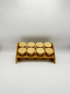 Bamboo Spice Jar Organizer Set - 8 Small Glass Jars with Stand