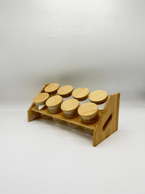 Bamboo Spice Jar Organizer Set - 8 Small Glass Jars with Stand