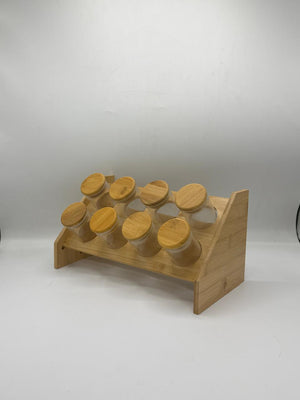 PRODUCT: BAMBOO SPICE JAR SET WITH STAND - 8Pcs Medium JARS (FULL SET)