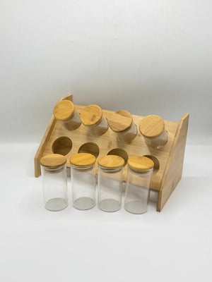 PRODUCT: BAMBOO SPICE JAR SET WITH STAND - 8Pcs Medium JARS (FULL SET)