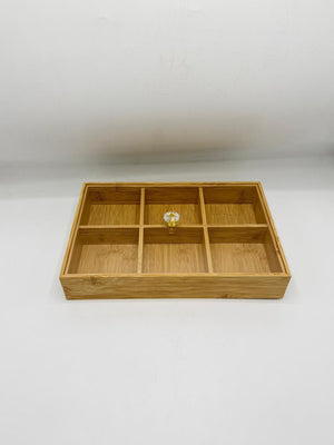 Bamboo Organizer Tray Large - 6 Compartment Storage Box