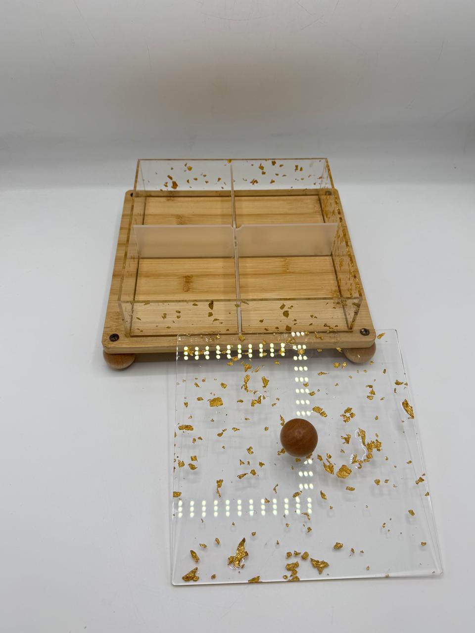Bamboo Compartment Storage Bowl - 4 Section Gold Speckle Lid