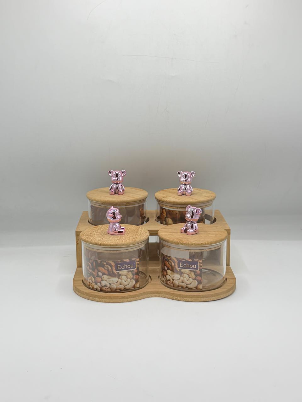 Glass jar set with rose gold bear knobs