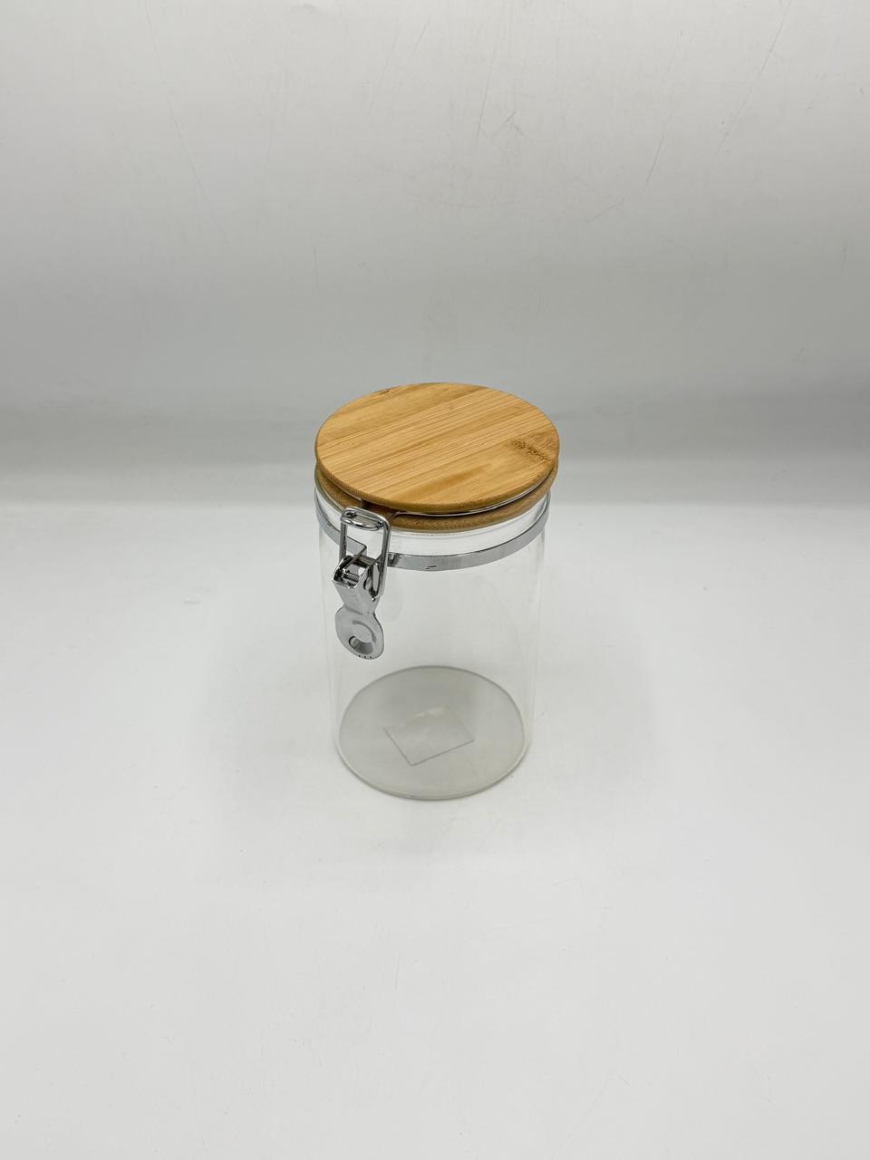 Airtight glass jar with bamboo lid and clip lock