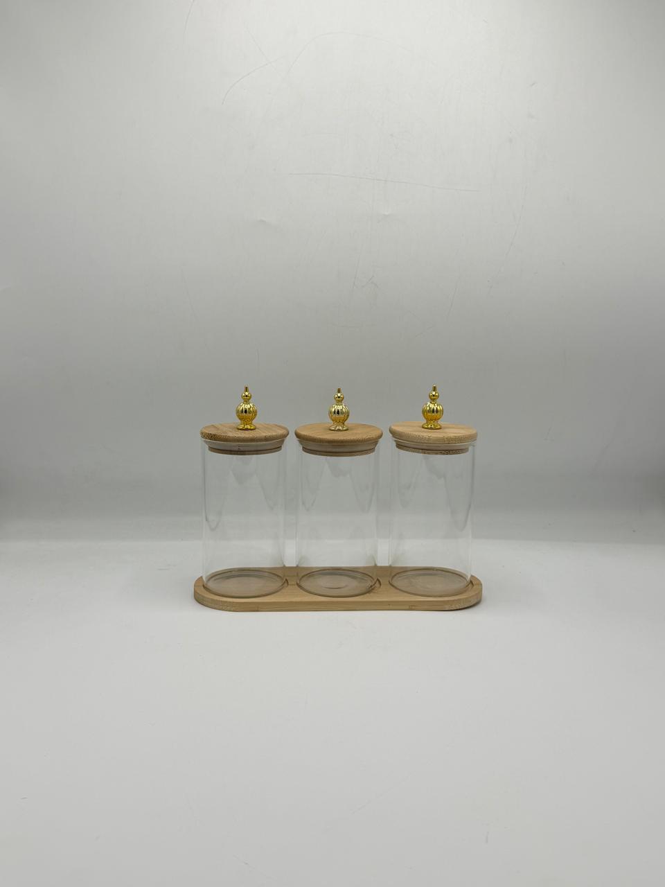 Tall Glass Container Set - 3 Piece Gold Knob Lids with Tray