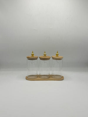 Tall Glass Container Set - 3 Piece Gold Knob Lids with Tray
