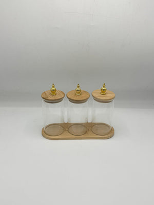 Tall Glass Container Set - 3 Piece Gold Knob Lids with Tray