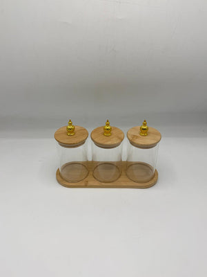 Tall Glass Container Set - 3 Piece Gold Knob Lids with Tray