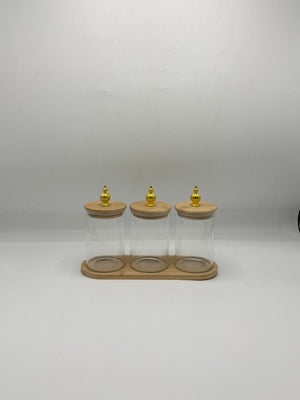 Tall Glass Container Set - 3 Piece Gold Knob Lids with Tray