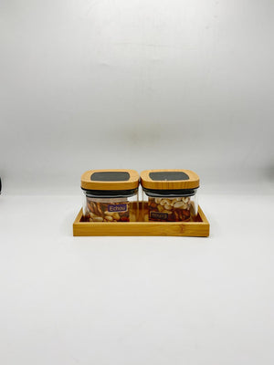 Glass Container Set - 2 Piece Window Bamboo Lids with Tray
