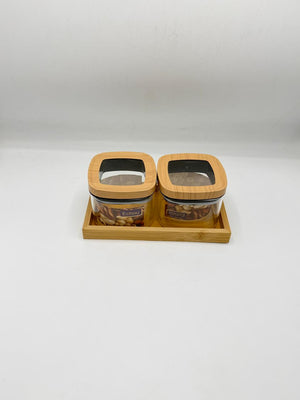 Glass Container Set - 2 Piece Window Bamboo Lids with Tray