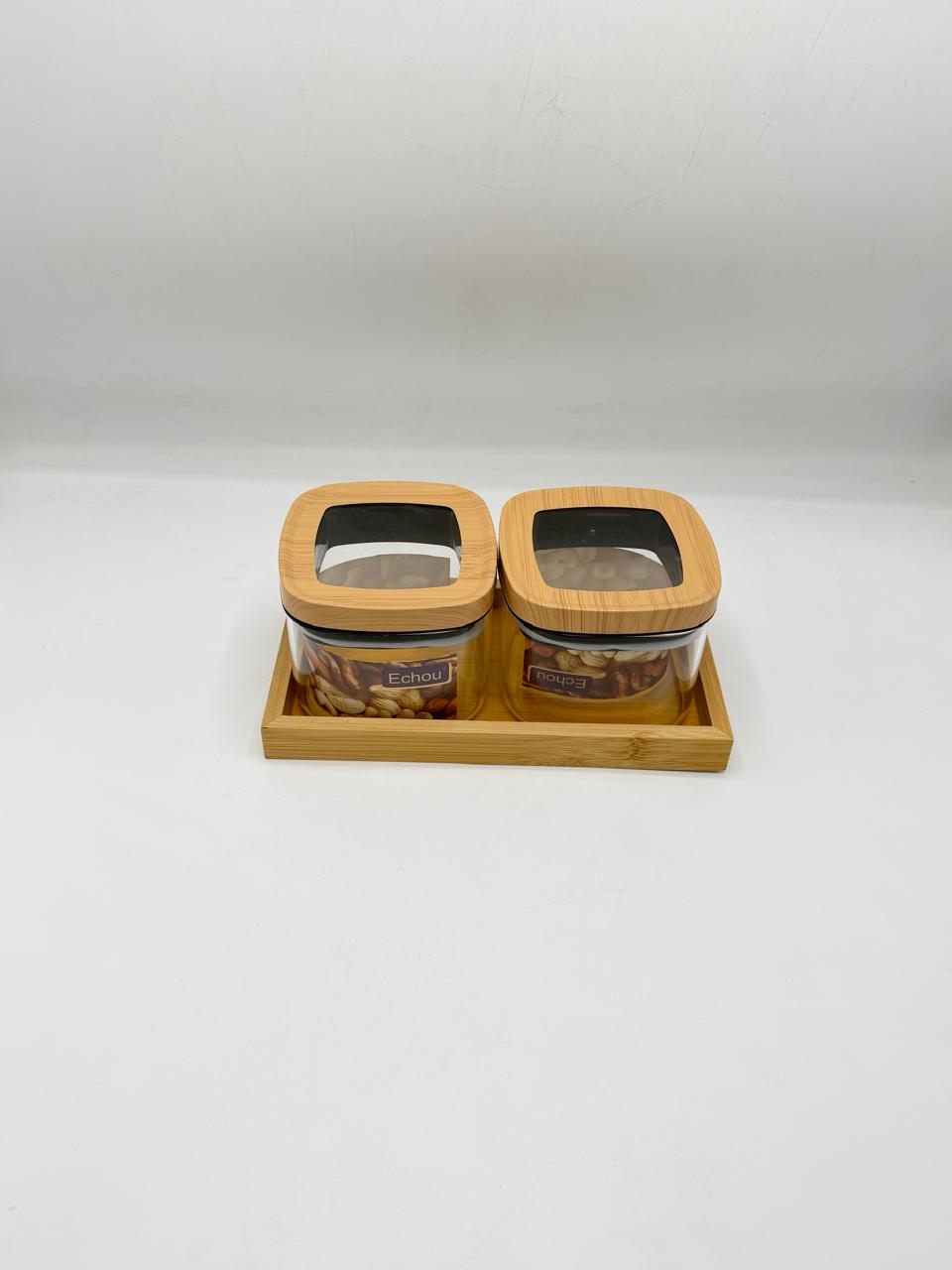 Glass jar set with window bamboo lids