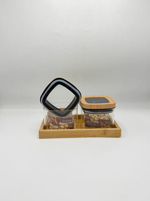 Glass Container Set - 2 Piece Window Bamboo Lids with Tray