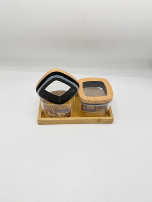 Glass Container Set - 2 Piece Window Bamboo Lids with Tray