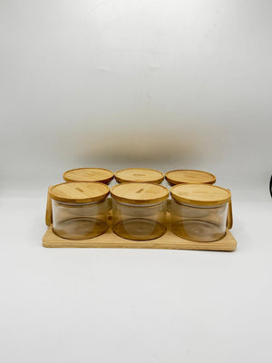 Glass Container Set - 6 Piece Bamboo Lids with Wooden Tray