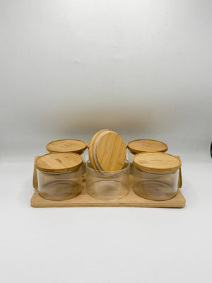 Glass Container Set - 6 Piece Bamboo Lids with Wooden Tray