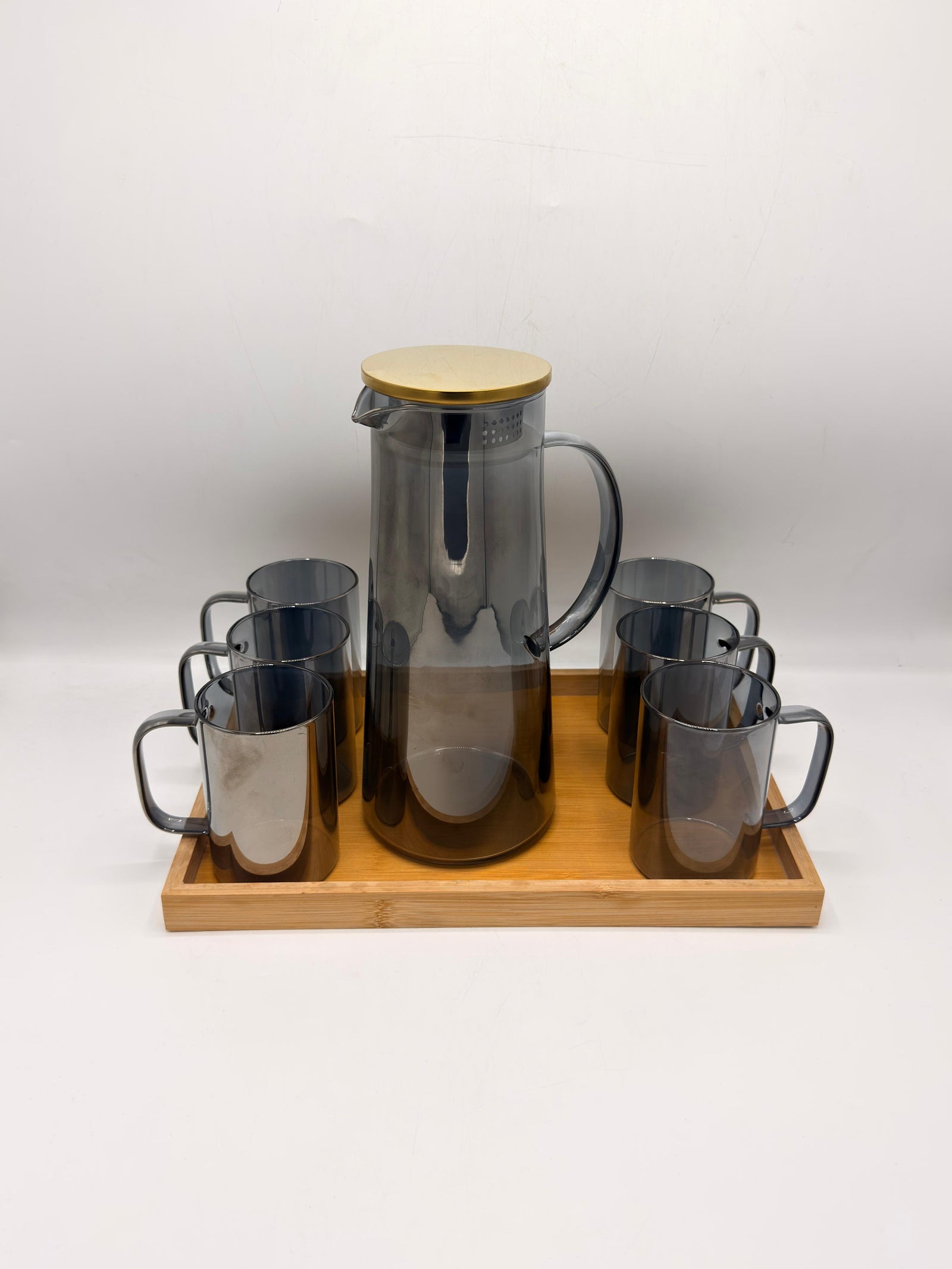Smoky grey glass pitcher set