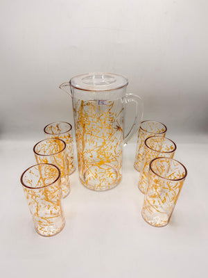 Golden Splash Acrylic Pitcher Set - 1 Jug with Lid & 6 Matching Glasses