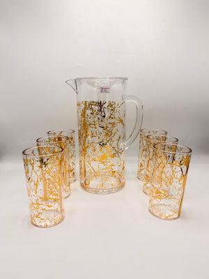 Golden Splash Acrylic Pitcher Set - 1 Jug with Lid & 6 Matching Glasses