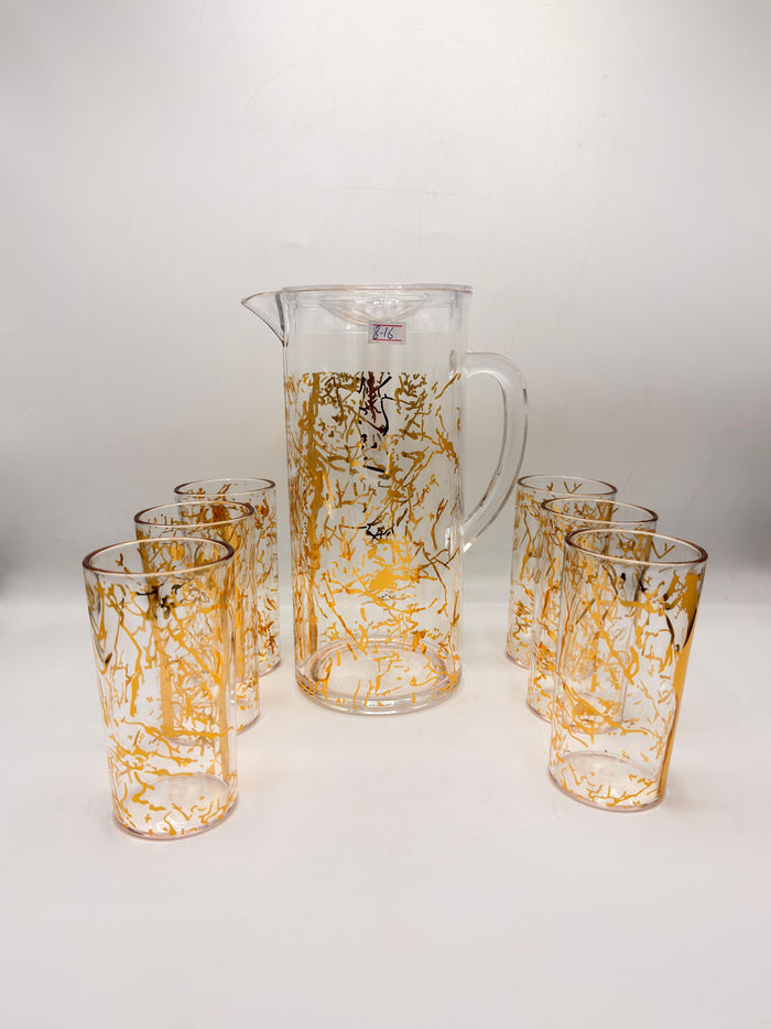 Golden Splash Acrylic Pitcher Set - 1 Jug with Lid & 6 Matching Glasses