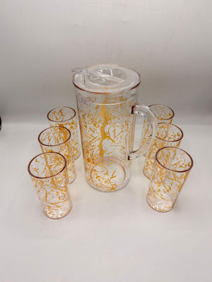 Golden Splash Acrylic Pitcher Set - 1 Jug with Lid & 6 Matching Glasses