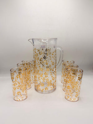 Golden Leaf Acrylic Pitcher Set - 1 Jug with Lid & 6 Matching Glasses