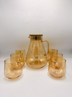 Smoky Grey & Amber Acrylic Pitcher Set - 6 Glasses with Gold-Tone Lid