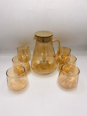 Smoky Grey & Amber Acrylic Pitcher Set - 6 Glasses with Gold-Tone Lid