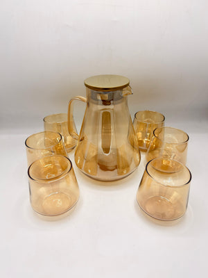 Smoky Grey & Amber Acrylic Pitcher Set - 6 Glasses with Gold-Tone Lid