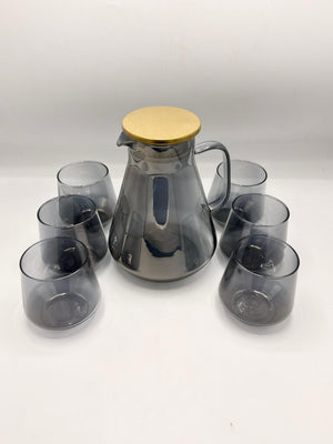 Smoky Grey & Amber Acrylic Pitcher Set - 6 Glasses with Gold-Tone Lid